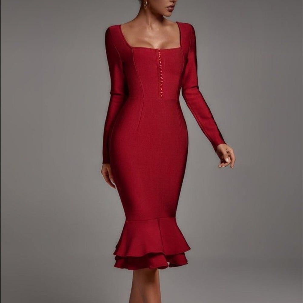 Red bandage midi dress
